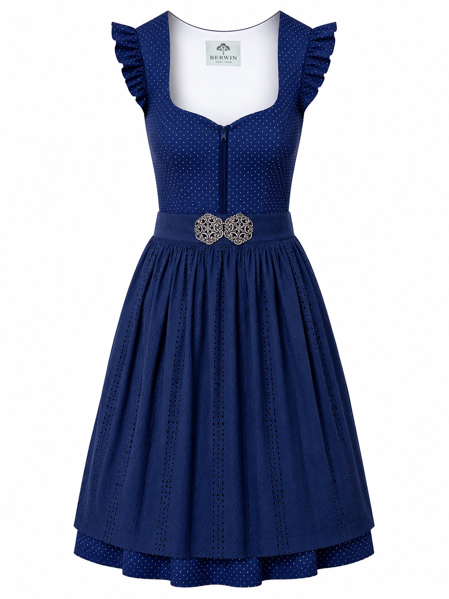 Berwin dirndl Ilse navy blue eyelet apron front