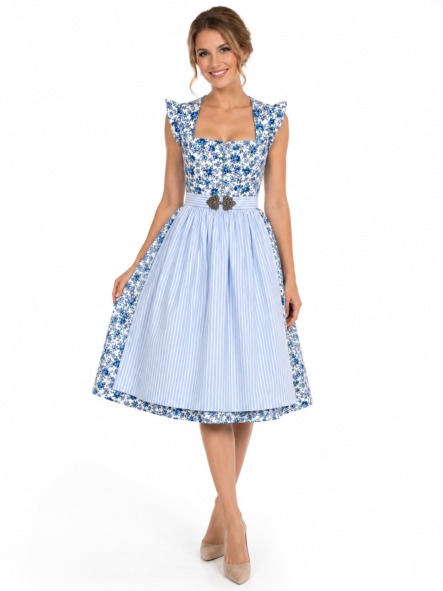Berwin floral dirndl Malin light blue on model