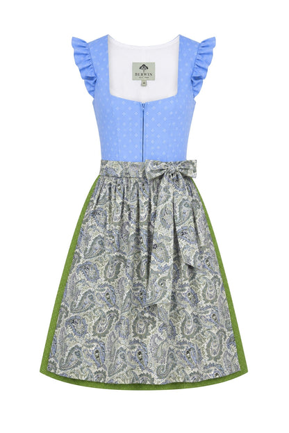 Berwin dirndl Jana light blue paisley apron front