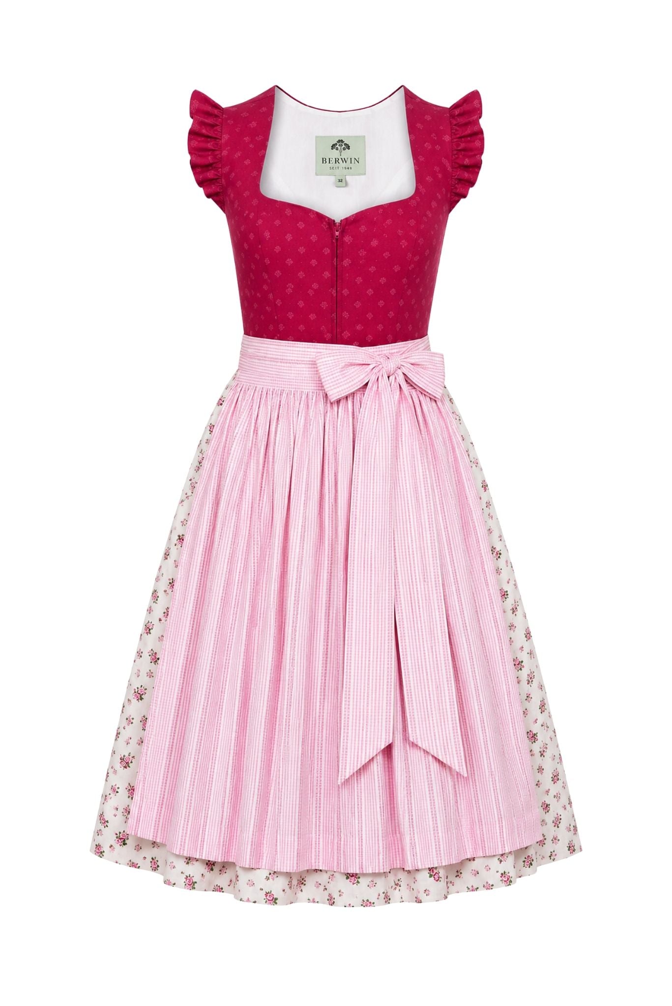 Berwin dirndl Steffi pink checked apron front