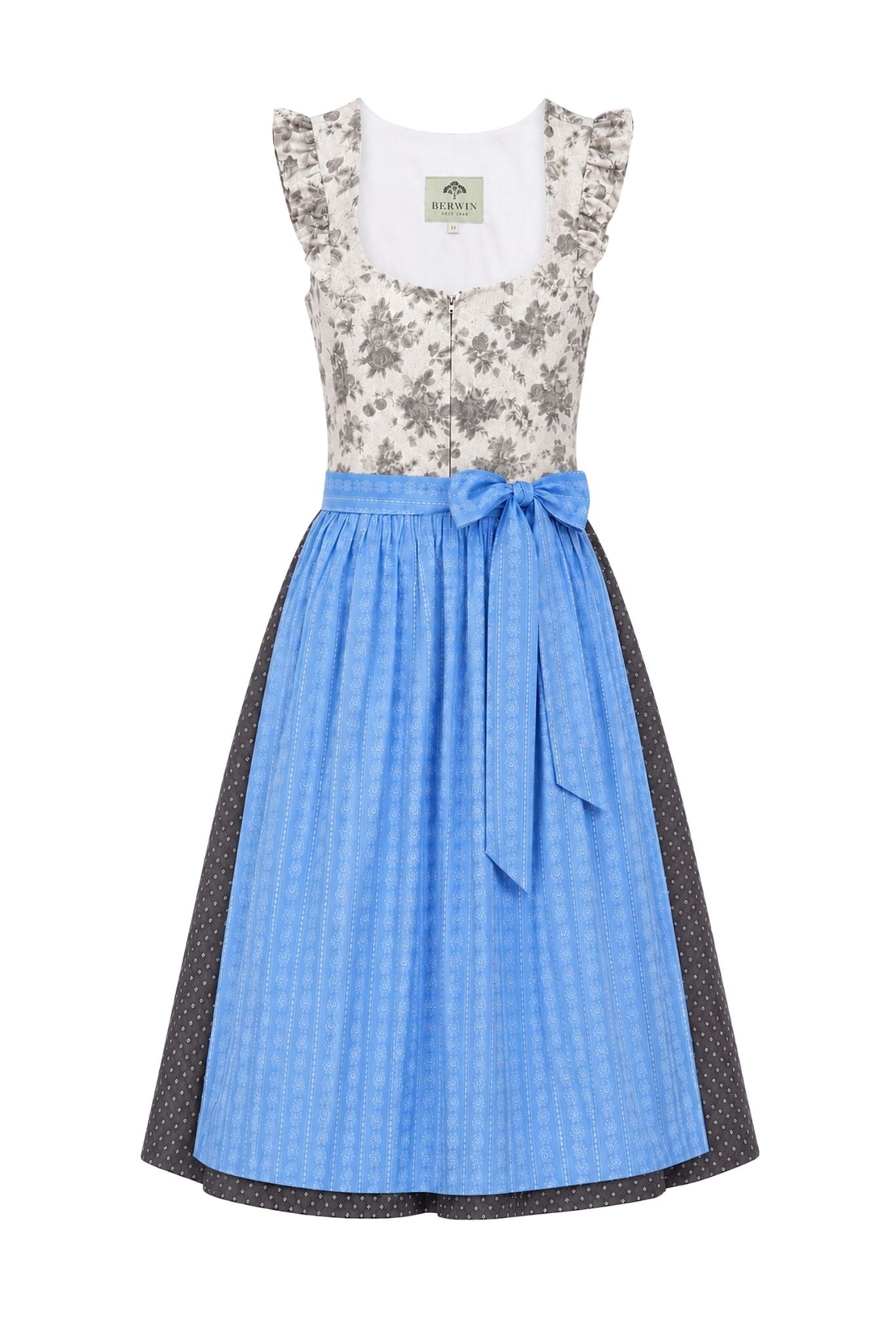 Berwin dirndl Karin silver-grey rose print front