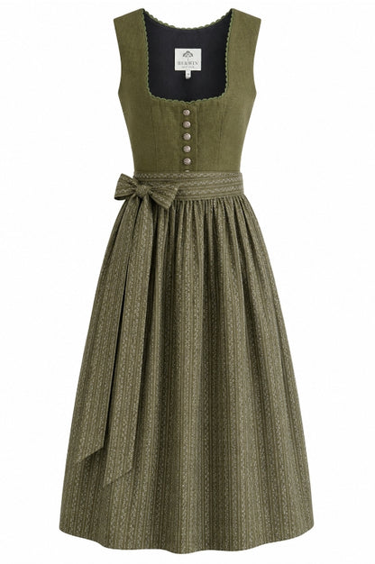 Berwin Long Dirndl 2pcs. 75cm 'Elke' olive
