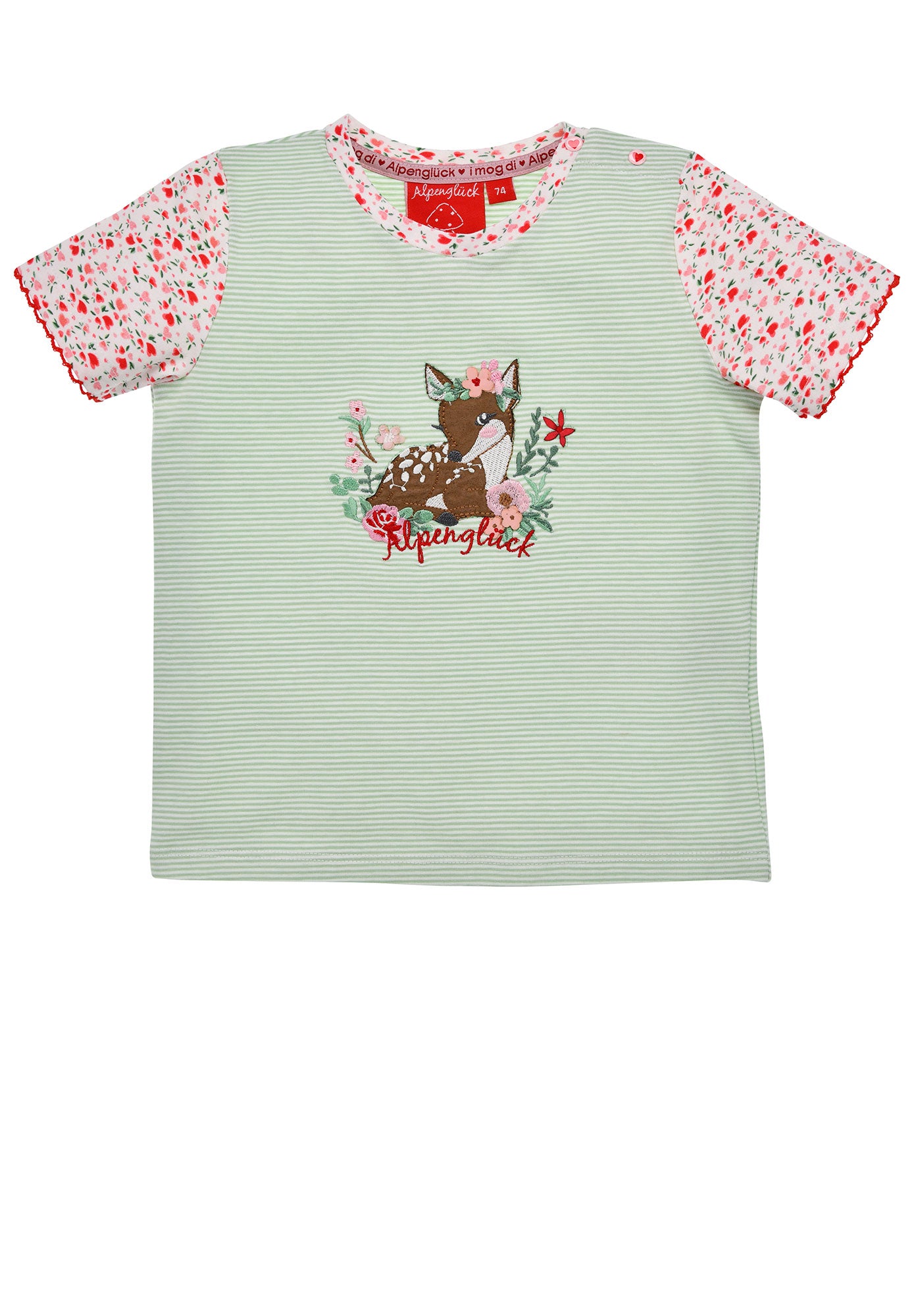 T-Shirt halbarm geringelt 'Bambi' - stripe green/white