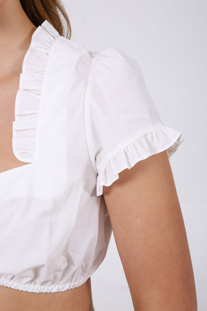 Kruger Sober V-back dirndl blouse in ecru, detail