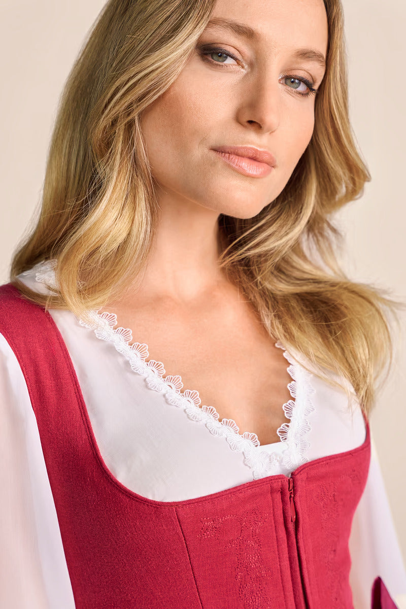 Kruger Midi Dirndl 2pcs. 60cm "Flaminia" red (closeout)