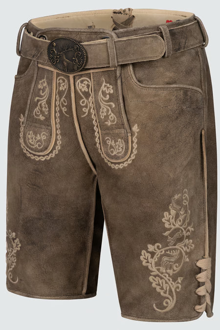 Trentini Men's Lederhosen "Oskar" brown with belt