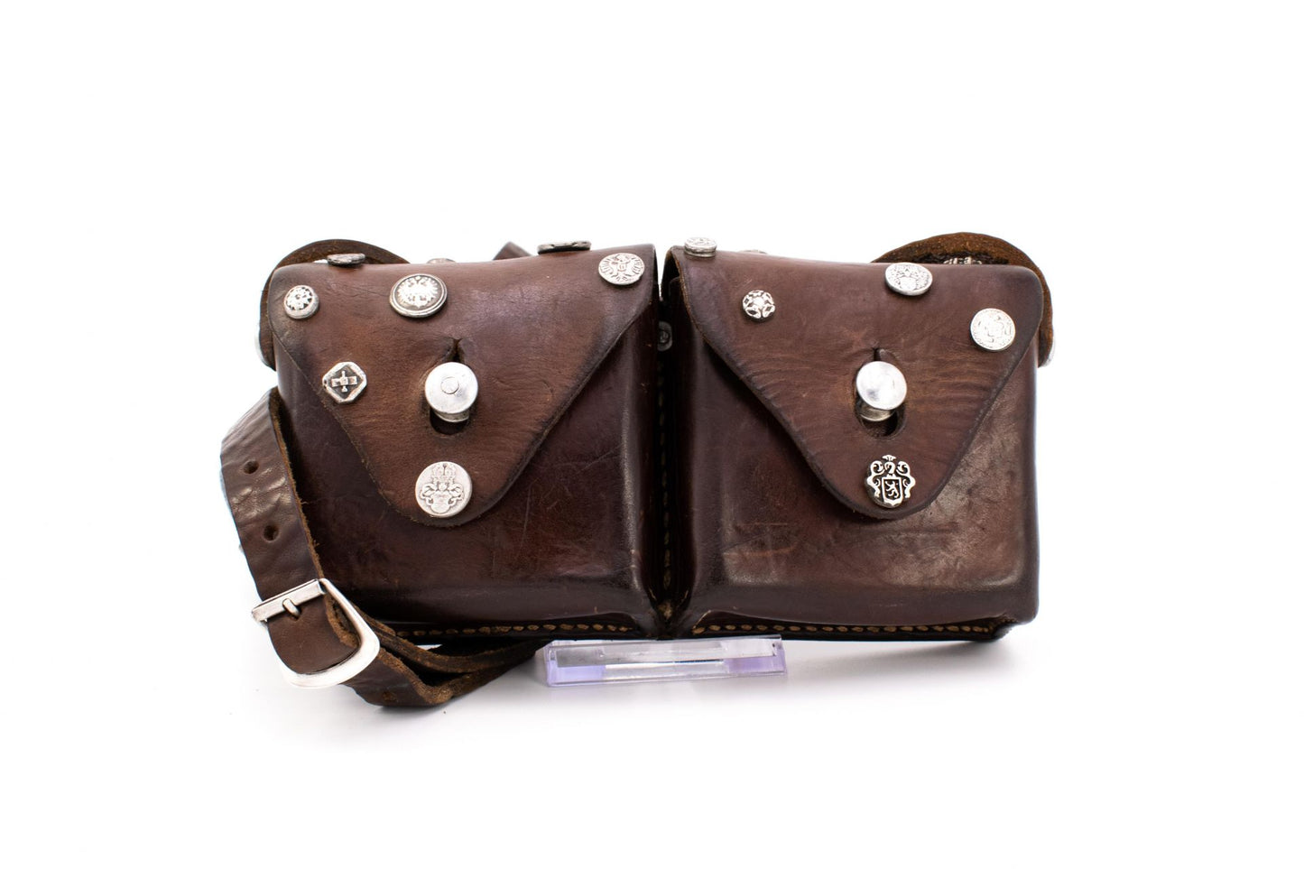 Swiss Army K1911 Double Cartridge Leather Pouch with Adjustable Cross-Strap & Mixed Antique Silver Hardware