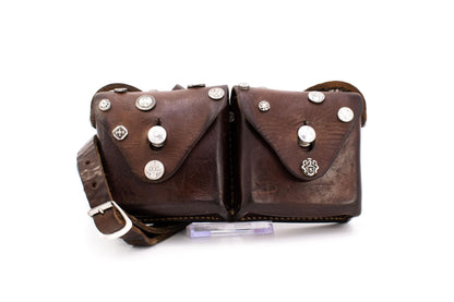 Swiss Army K1911 Double Cartridge Leather Pouch with Adjustable Cross-Strap & Mixed Antique Silver Hardware