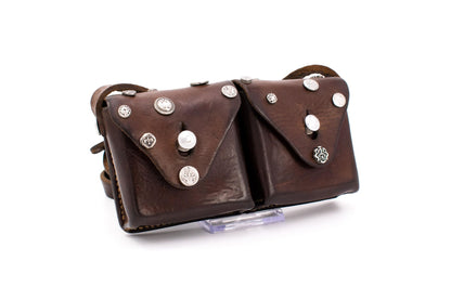 Swiss Army K1911 Double Cartridge Leather Pouch with Adjustable Cross-Strap & Mixed Antique Silver Hardware