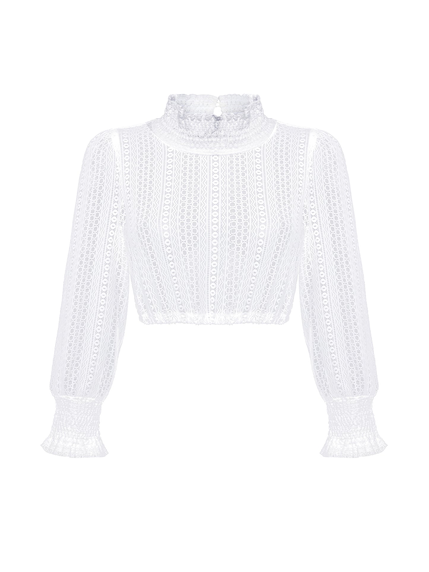 Berwin High-Neck 3/4 Sleeve Lace Dirndl Blouse, Ecru