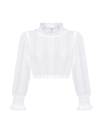 Berwin High-Neck 3/4 Sleeve Lace Dirndl Blouse, Ecru