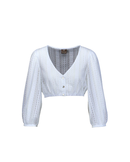 Berwin V-Neck 3/4 Sleeve Lace Dirndl Blouse, White