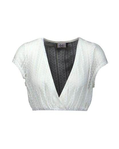 Berwin V-Neck Lace Dirndl Blouse, White