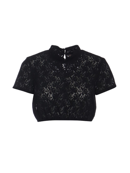 Berwin High-Neck Lace Dirndl Blouse, Black
