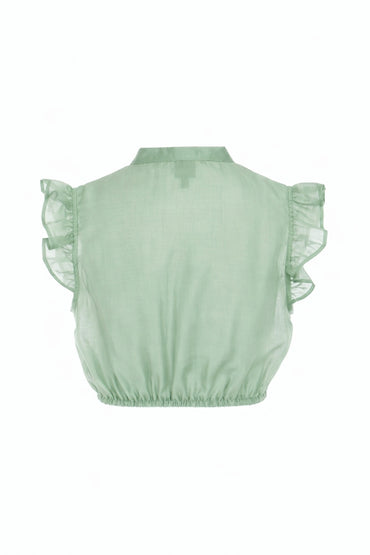 Berwin High-Neck Dirndl Blouse, Sage