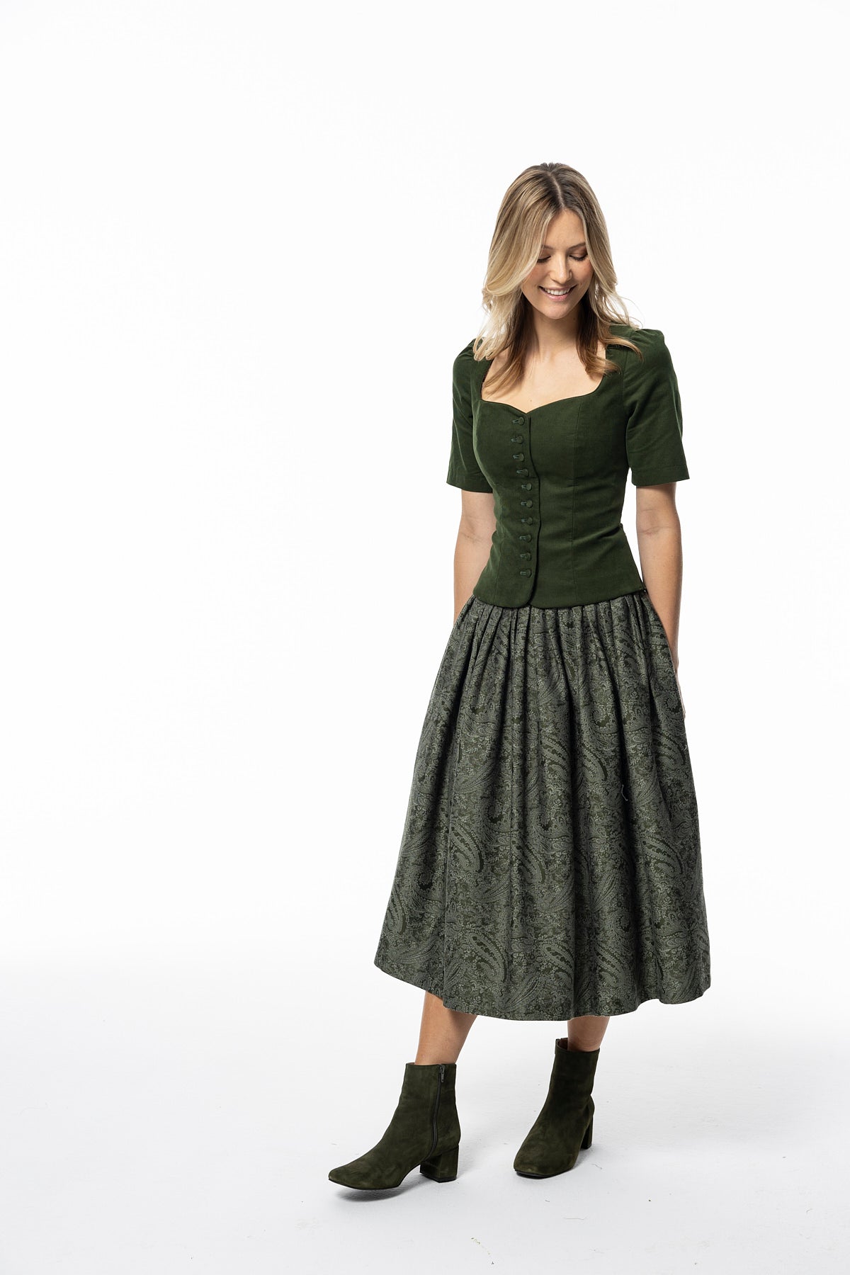 Berwin Traditional Skirt, Olive Green — 80cm