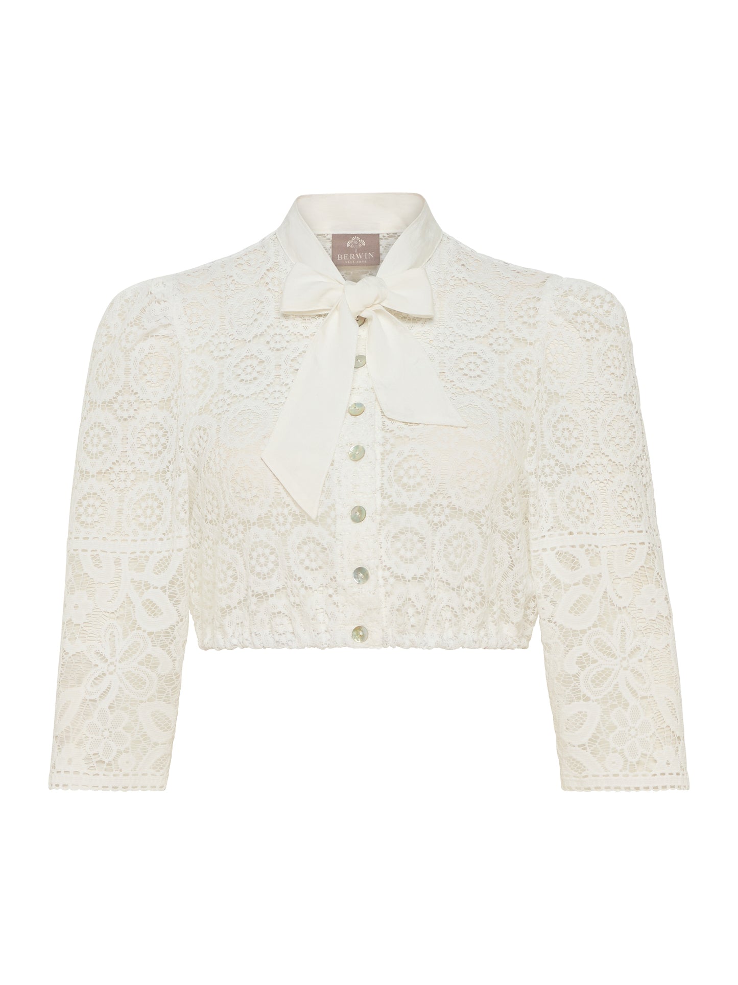 Berwin High-Neck Lace Dirndl Blouse, Ecru