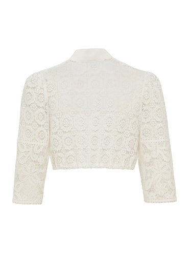 Berwin High-Neck Lace Dirndl Blouse, Ecru