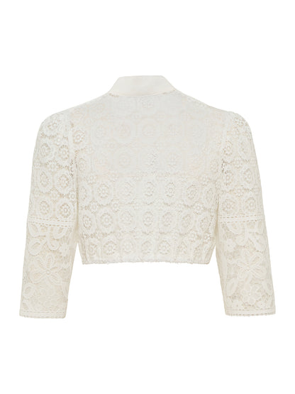 Berwin High-Neck Lace Dirndl Blouse, Ecru
