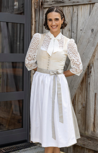 Berwin High-Neck Lace Dirndl Blouse, Ecru