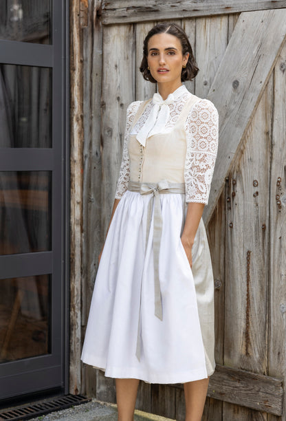 Berwin High-Neck Lace Dirndl Blouse, Ecru