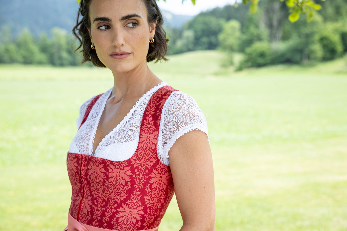 Berwin V-Neck Lace Dirndl Blouse, White
