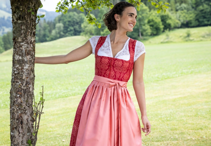 Berwin Long Dirndl 2pcs. 75cm "Cherry" red