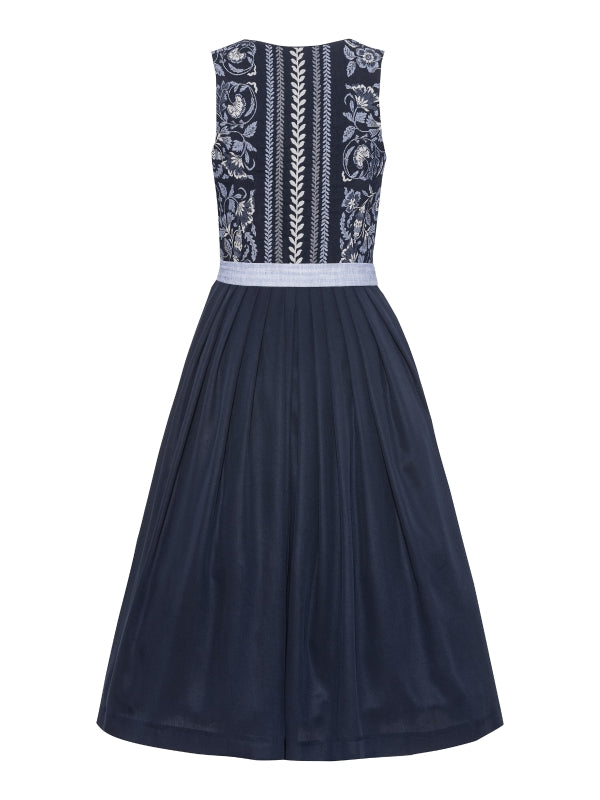 Berwin Jacquard Maxi Dirndl 2pcs. "Amalia" - Navy Blue