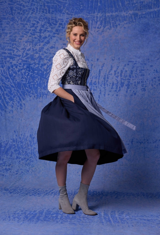 Berwin Jacquard Maxi Dirndl 2pcs. "Amalia" - Navy Blue