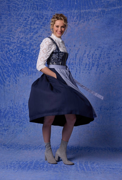 Berwin Jacquard Maxi Dirndl 2pcs. "Amalia" - Navy Blue
