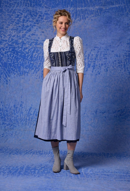 Berwin Jacquard Maxi Dirndl 2pcs. "Amalia" - Navy Blue