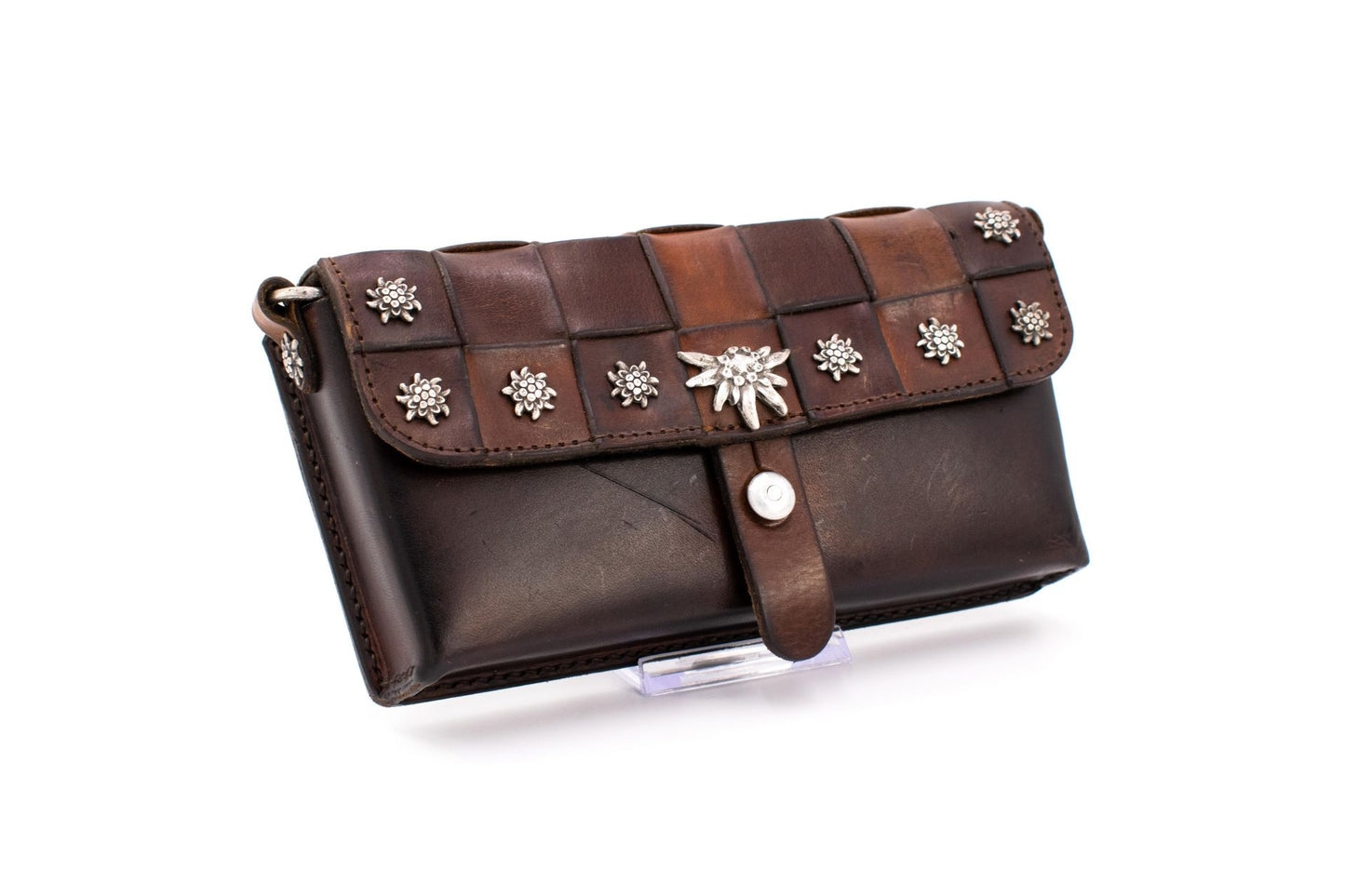 Swiss Army Stgw 57 Leather Utility Bag with Braided Rifle Sling & Antique Silver Edelweiss Accents