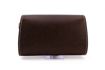 Austrian Structured Brown Leather Clutch Purse with Traditional "Deer" Embroidery