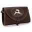 Brown clutch with "deer" embroidery pattern