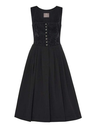 Berwin Long Dirndl 70cm "Ruby" in black with jacquard bodice and button placket.