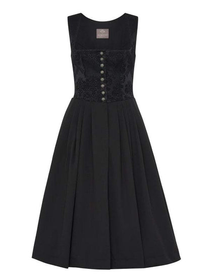 Berwin Long Dirndl 70cm "Ruby" in black with jacquard bodice and button placket.