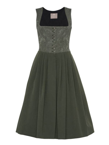 Berwin Long Dirndl 70cm "Ruby" green with jacquard bodice and flowing pleated skirt.