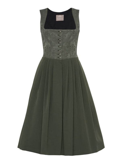 Berwin Long Dirndl 70cm "Ruby" green with jacquard bodice and flowing pleated skirt.