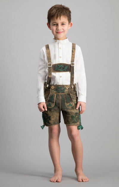 Kids Lederhosen CHARLY Old Tan with H-straps short (discontinued)