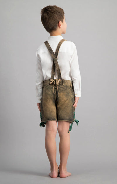 Kids Lederhosen CHARLY Old Tan with H-straps short (discontinued)