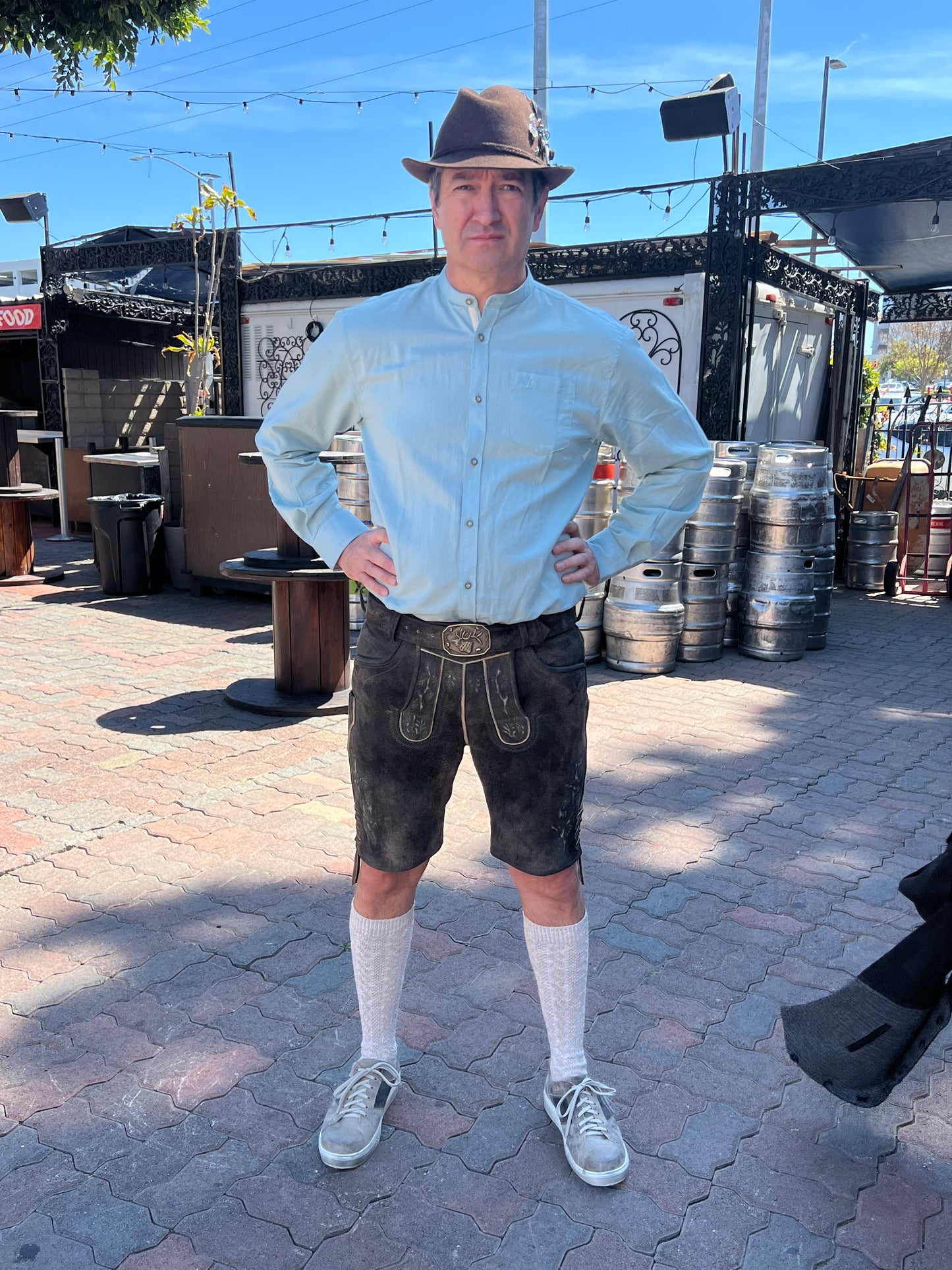 Spieth & Wensky Men's Lederhosen "Ebbs" dark brown w/green Belt(46-54)