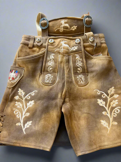 Men's Lederhosen "WurstLife" H-Straps Brown (in USA stock)