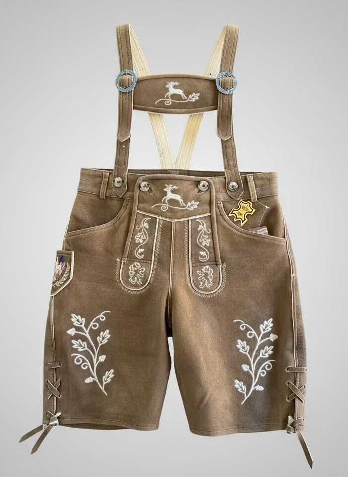 Men's Lederhosen "Vogtland3" H-Straps Brown (in USA stock)