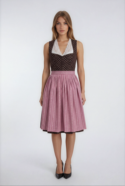 Berwin Midi Dirndl 2pcs. 60cm "Emma" brown/pink