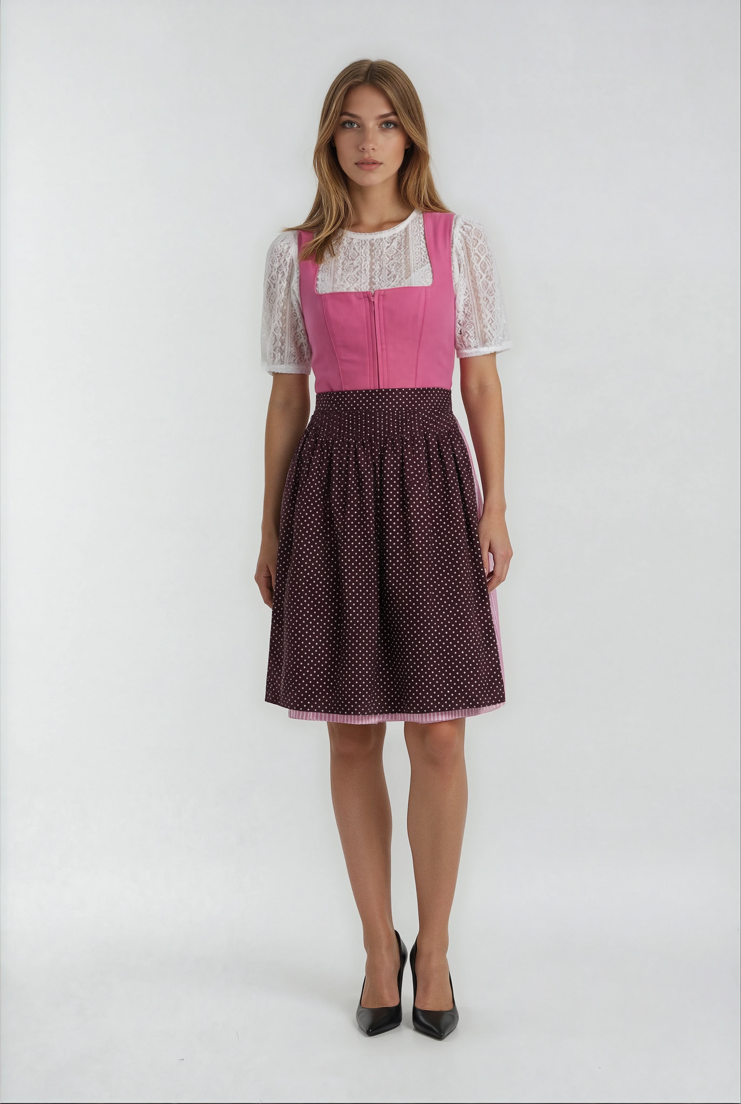 Midi Dirndl 2pcs. 60cm "Lyvia" berry (sizes 38-44 in USA stock)