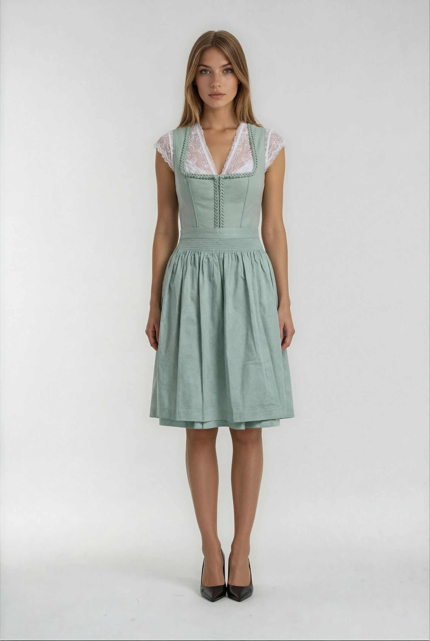 Midi Dirndl 2pcs. 60cm "Lyvia" sage (sizes 36-44 in USA stock)