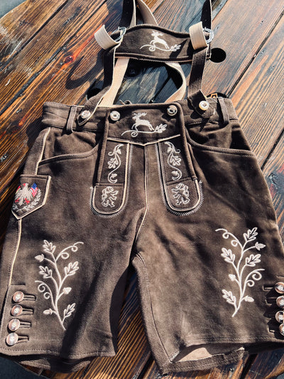 Men's Lederhosen "Vogtland3" H-Straps Dark Brown (in USA stock)