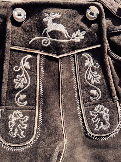 Men's Lederhosen "Vogtland3" H-Straps Dark Brown (in USA stock)