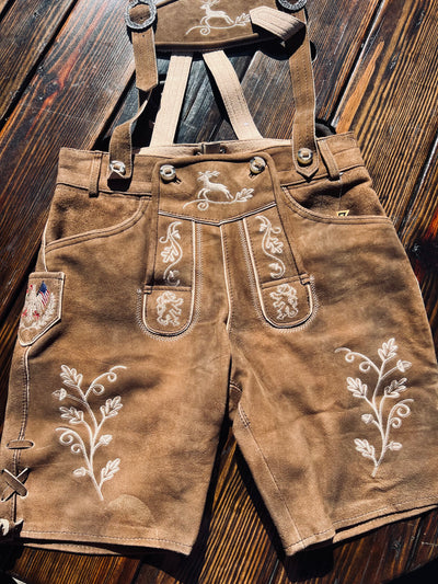 Men's Lederhosen "Vogtland3" H-Straps Brown (in USA stock)