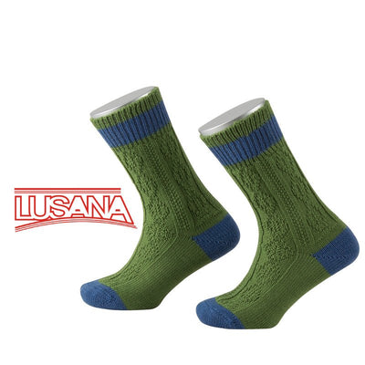 Boy's Socks 2-Tone in green and blue with diamond pattern made of 70% Merino wool, by LUSANA.